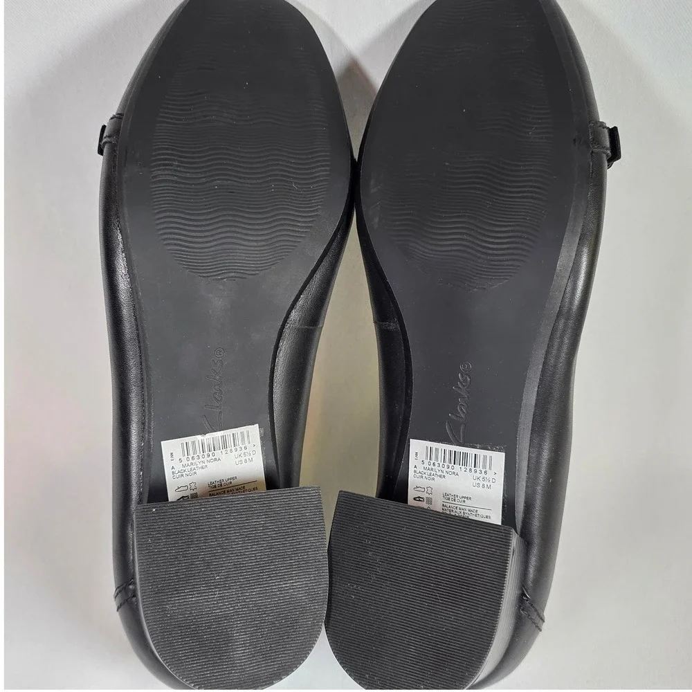Clarks Marilyn Nora Black Leather Block Heel Pump Women 8 Buckle Comfort Shoe